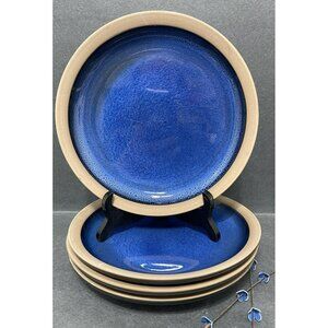 Over And Back Northern Lights 8 Inch Salad Plates Blue Cobalt Brown Round Set 4